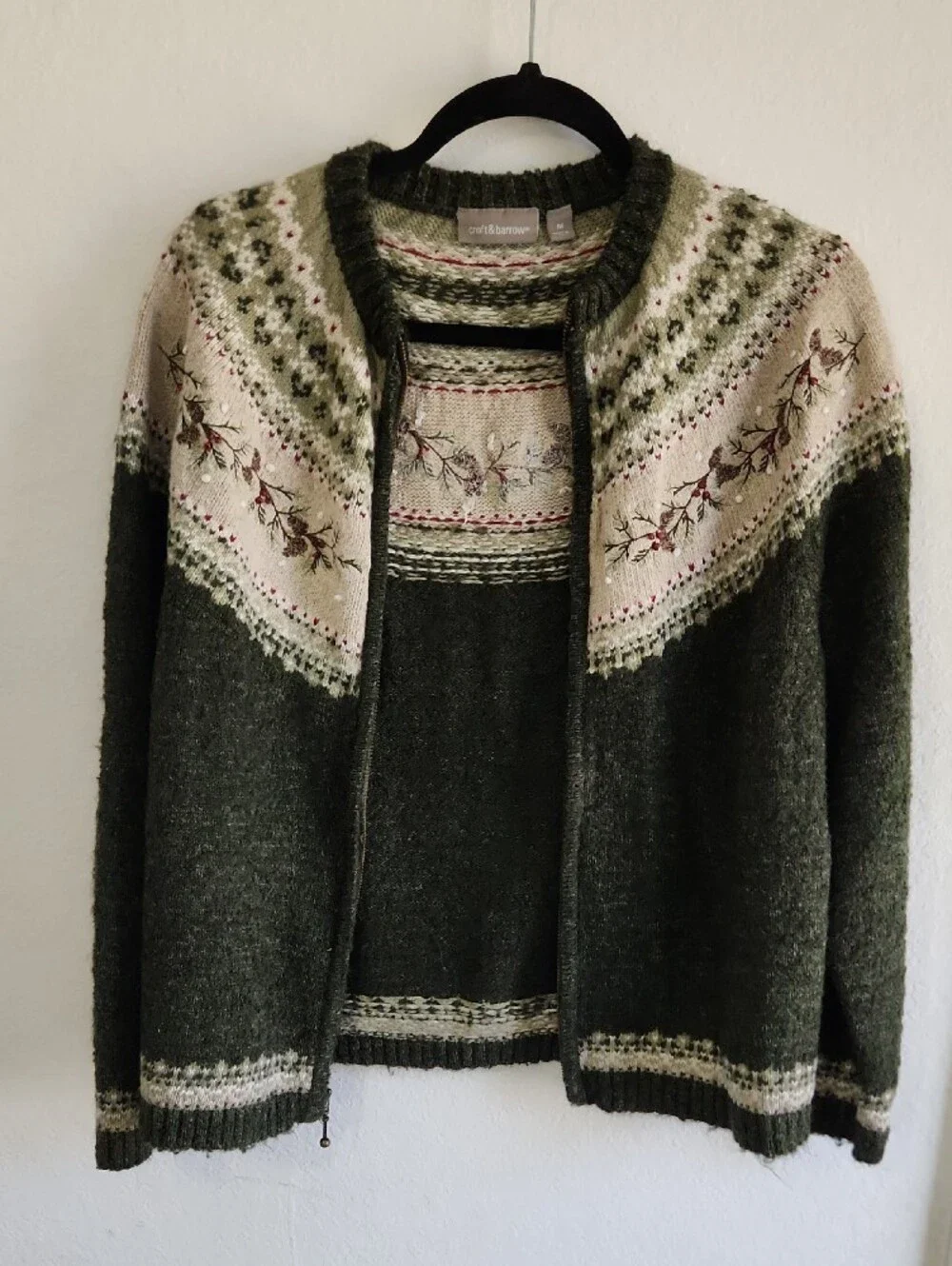 Vintage Croft & Barrow Fair Isle Silk Wool Blend Full Zip Cardigan M
